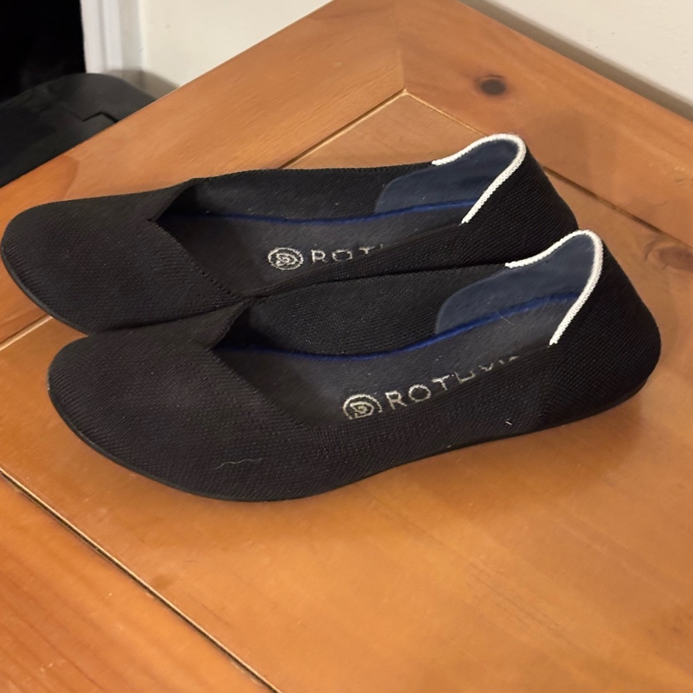 Rothy's Black Flats White Halo Ballet Round Toe